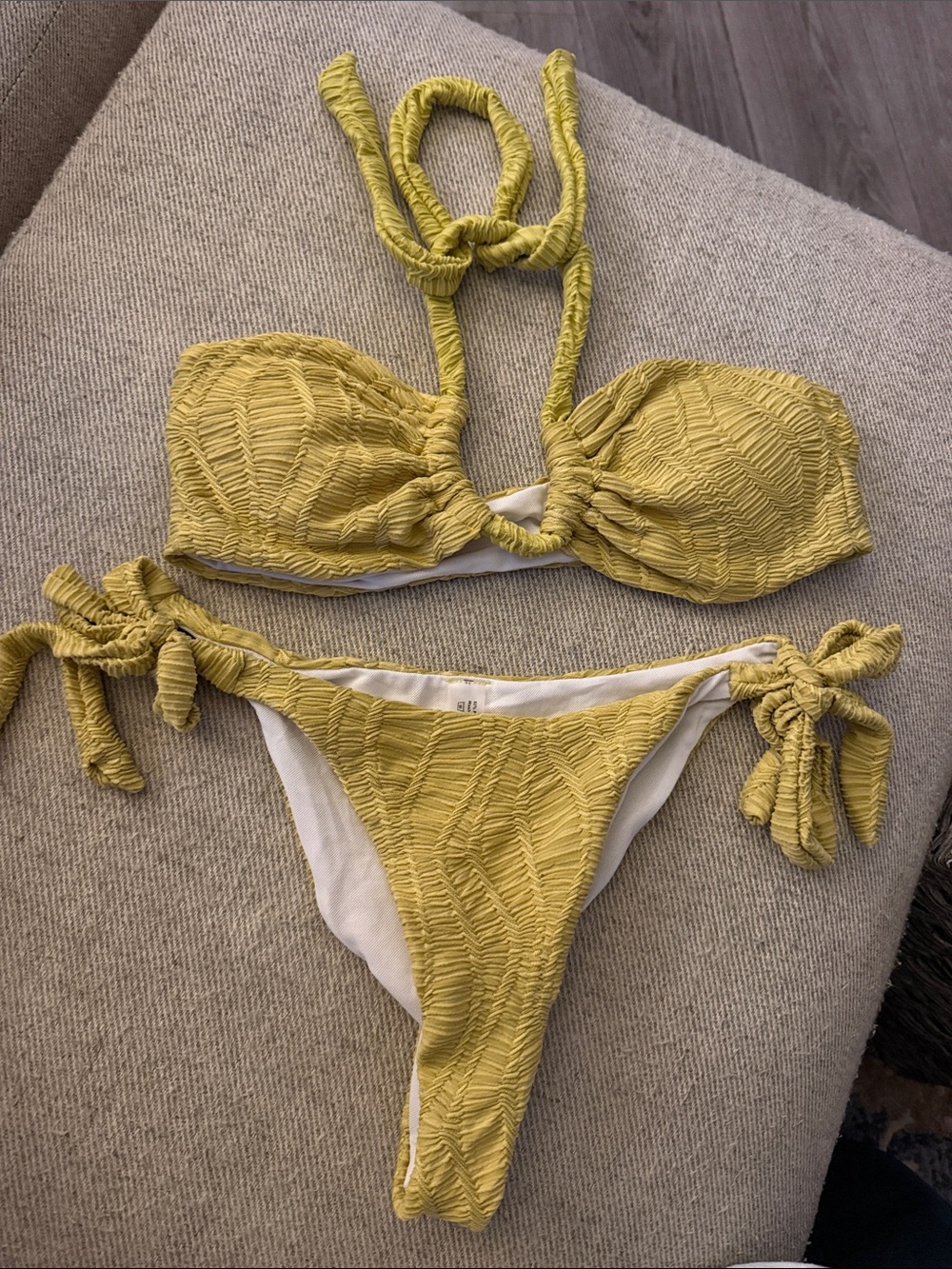 SHEIN Textured Mustard Tie-Side Bikini Set